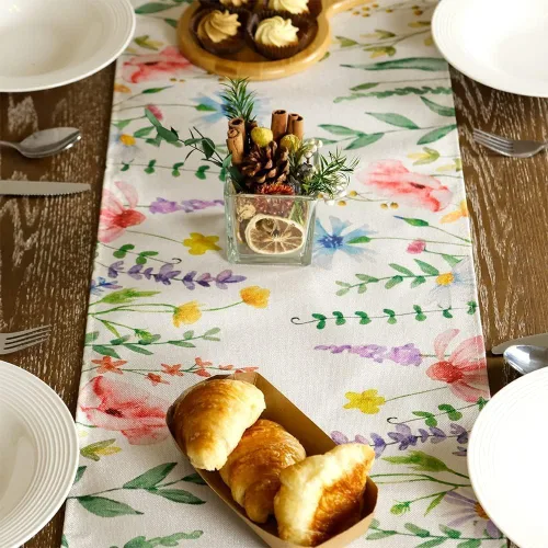 Vista 6 de GEEORY Camino de mesa de primavera de 13 x 72 pulgadas, acuarela floral de flores silvestres con mariposa, decoración de mesa rústica de granja