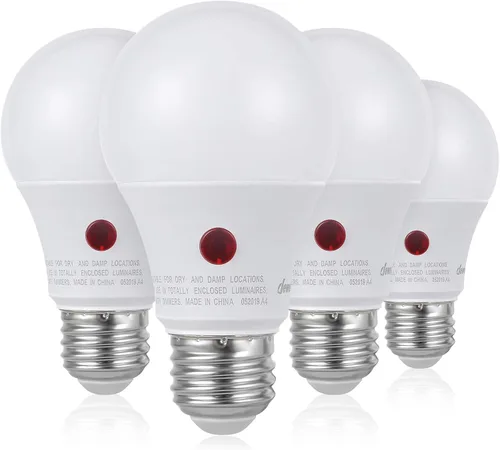 Vista 8 de DEWENWILS Bombilla LED A19 para exteriores del anochecer al amanecer, bombillas amarillas para exteriores, brillo ámbar de 2000 K, equivalente a 9 W