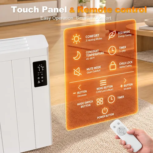 Vista 4 de BREEZEHEAT 1500W Convection Panel Heater, Wall Mount Space Heater, White