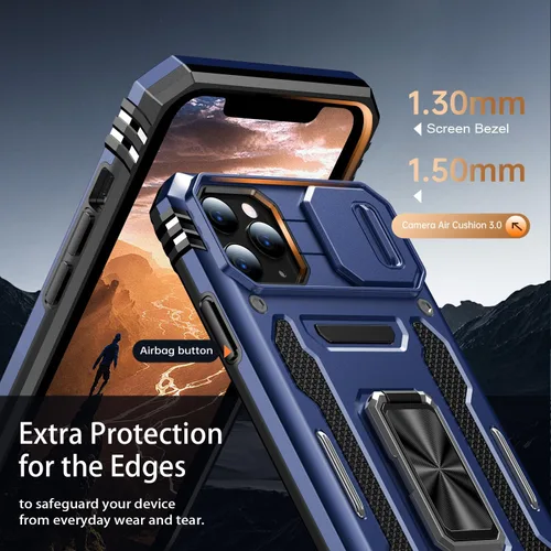 Vista 5 de MERRO Funda para iPhone 11 Pro Max con protector de pantalla, funda deslizante para cámara, funda de grado militar con soporte magnético de 6.5 Azul