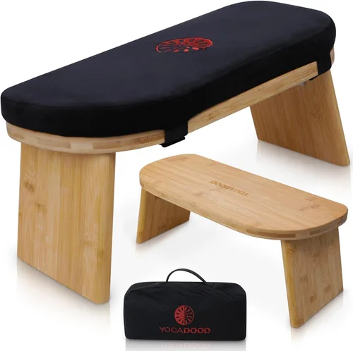 Vista 7 de Yoga Dood Zen+ Adjustable Meditation Bench – 3-Level Height Kneeling Bench for Zazen & Prayer – Ergonomic 5° Tilt, Foldable Solid Bamboo with