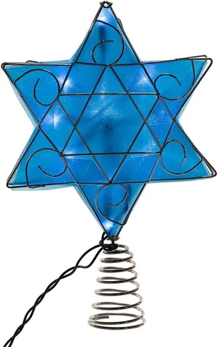 Vista 5 de Kurt Adler UL 10 Luz LED Estrella de Hanukkah Plateada y Azul con Efecto de Brillo para Árbol