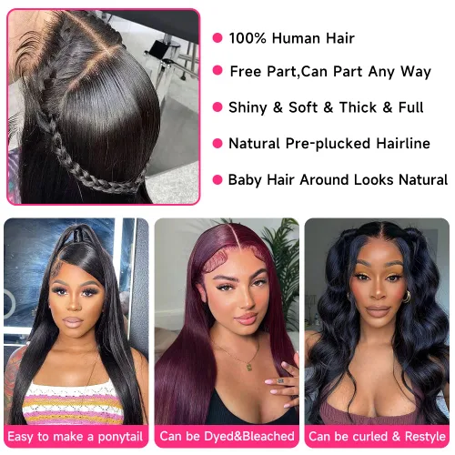 Vista 3 de 20 Pulgadas Pelucas de encaje frontal de cabello humano prearrancadas con cabello de bebé 200 de densidad Real cabello humano liso 13x4 HD Pelucas