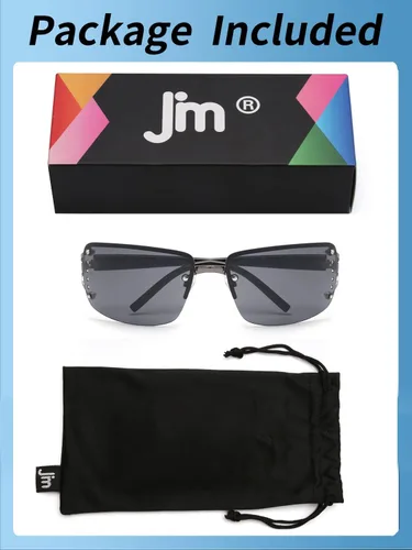 Vista 7 de JM Lentes de sol Y2K sin montura para mujeres y hombres, de gran tamaño, diseño de escudo envolvente, #4 Marco negro / lente gris