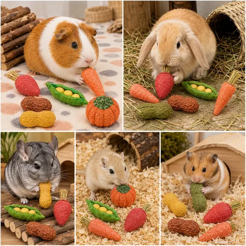 Vista 6 de HERCOCCI 15 juguetes masticables de conejillo de indias, juguetes para hámster que evitan el crecimiento excesivo de los dientes, verduras