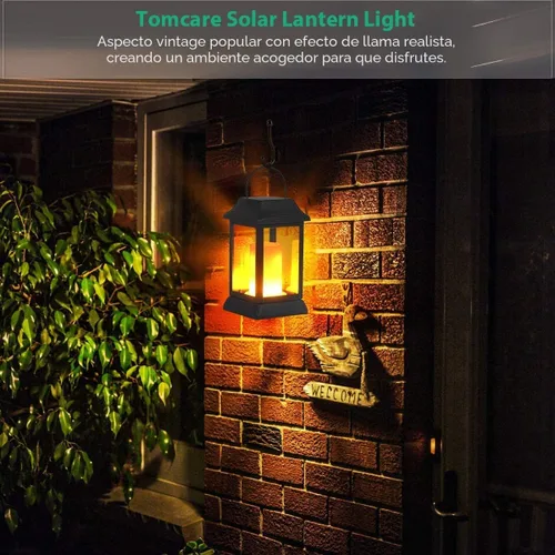 Vista 7 de TomCare Luces solares de metal con llama parpadeante para exteriores, faroles colgantes para exteriores, iluminación decorativa, funciona