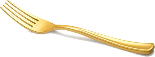 Vista 2 de Kaya Tenedores de plástico dorado metálico brillante (paquete de 24) – Tenedores de ensalada desechables, cubiertos de primera calidad y suministros