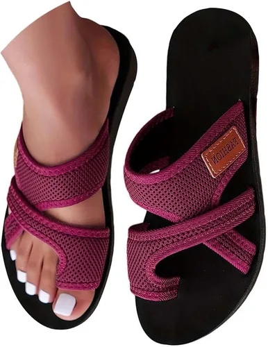 Vista 10 de Tatumaie Sandalias ortopédicas para mujer, de malla hueca, con soporte de arco, cómodas, para playa, planas, con anillo para los dedos del pie