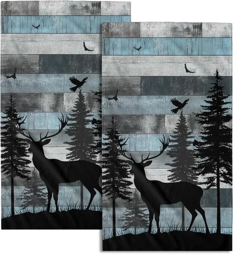 Vista 51 de Giwawa Juego de 2 toallas de mano vintage con diseño de oso y ciervo, diseño de alce y árbol, toalla de cara súper suave para baño, cocina, hombre