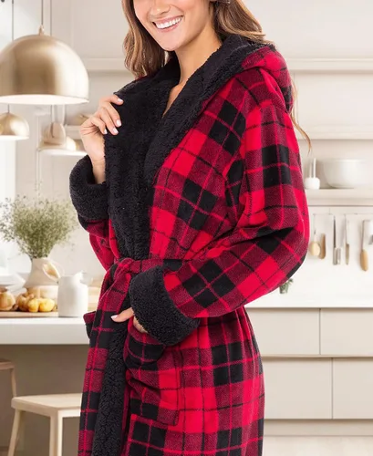 Vista 5 de Alexander Del Rossa - Bata de baño larga de forro polar cálido con capucha, para mujer