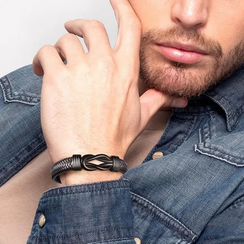 Vista 3 de Brown Braided Leather Stainless Steel Infinity Bracelets Lettering Love You Forever Gifts for Son Grandson Husband Boyfriend Brother Always Linked