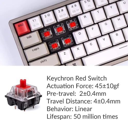 Vista 5 de Keychron Teclado mecánico inalámbrico Bluetooth 51 con marco de aluminio K14 con interruptor rojo tecladobatería recargable teclado compacto de 72