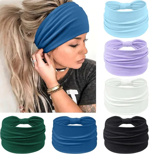 Vista 8 de Awumbuk Diademas anchas para mujeres anudadas antideslizantes bandas para la cabeza suaves diadema turbante accesorios para el cabello boho africano