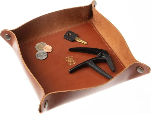 Vista 17 de Bandeja de valet de cuero de alta calidad hecha a mano de Estados Unidos, se pliega y organizador con broches de latón para llaves, joyas, monedas