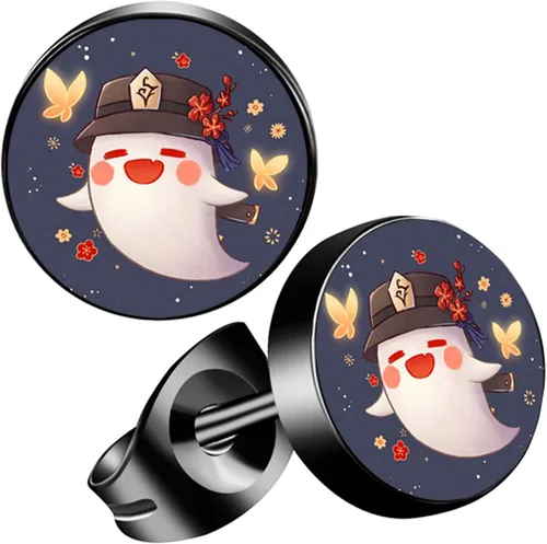 Vista 6 de MARSALIA Aretes de anime, aretes de impacto Genshin para hombres y niños, 6 pares de aretes negros de acero inoxidable para fanáticos de Genshin