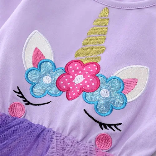 Vista 4 de Vestido de fiesta de cumpleaños de princesa de manga larga con estampado de unicornio, reno y arco iris, ropa de invierno y otoño