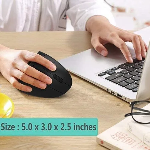 Vista 5 de Ratón ergonómico vertical inalámbrico recargable, mouse vertical óptico USB de 2.4 G con 3 DPI ajustables de 80012001600 niveles, 6 botones