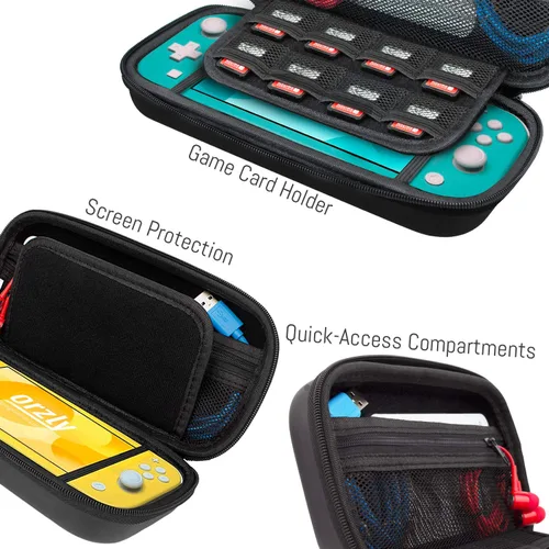 Vista 3 de Orzly Carry Case for Nintendo Switch Lite - Portable Travel Carry Case with storage for Switch Lite Games & Accessories [Solid Black]