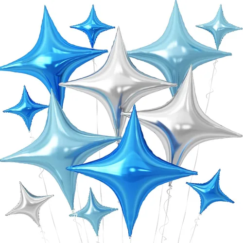Vista 27 de Globos de Estrella Negra, 12 Piezas Globos de Papel de Aluminio de Estrella de Cuatro Ángulos, 26 Pulgadas y 10 Pulgadas Globo de Película de Negro