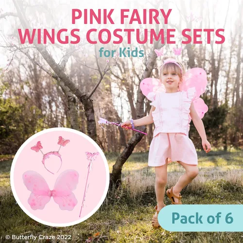 Vista 2 de Butterfly Craze Alas de hadas para niñas con varitas y diademas – Paquete de 6, disfraces y disfraz para niños de 3 años en adelante, estos
