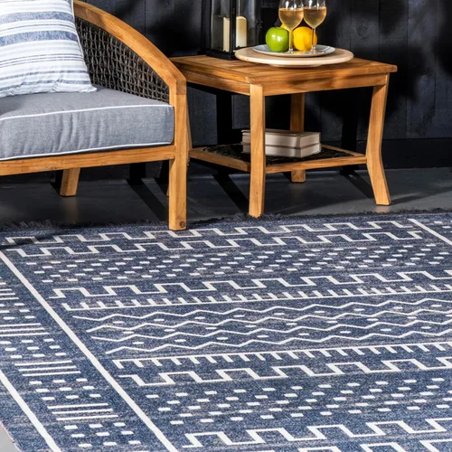Vista 8 de nuLOOM Alfombra tribal Cora para exteriores, 4x6, azul