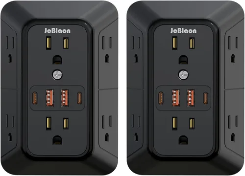 Vista 12 de JcBlaon Extensor de Enchufe Protector de Sobretensiones - Divisor de 6 Salidas con 4 Puertos USB (2 USB C), Expansor de Enchufes Múltiples Cargador