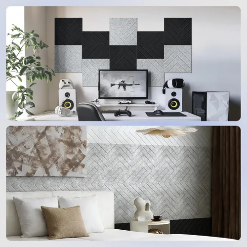 Vista 6 de Vieshful Paneles acústicos autoadhesivos, paneles de pared insonorizados de 12 x 12 x 0.4 pulgadas, absorbentes de sonido de alta densidad, paneles