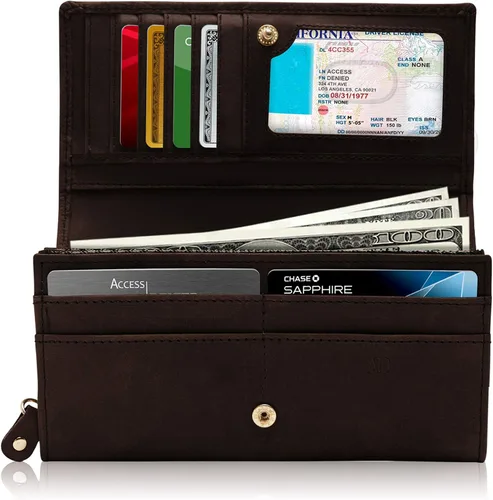 Vista 4 de Organizador de embrague de cuero para mujer Cartera de ante para mujer con estampado floral organizador con caja de regalos para su bloqueo RFID