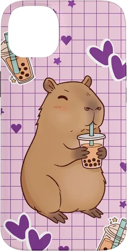 Vista 15 de Funda Kawaii Anime Capybara Beber Boba Bubble Tea Kids Girls para iPhone 17