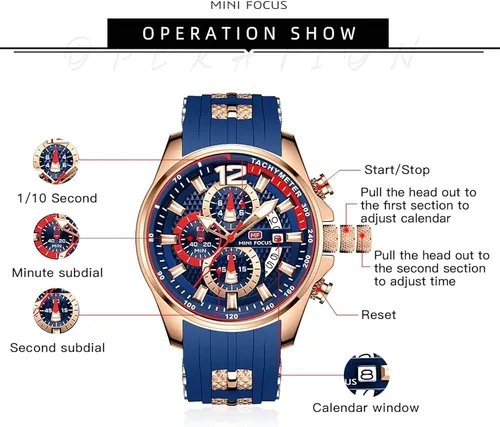 Vista 6 de KXAITO Mens Watches Military Sport Waterproof Chronograph Watch Luminous Silicon Strap Casual Watches for Men Fashion Analog Quartz Business Wrist