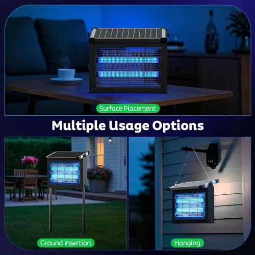 Vista 8 de OnBeam Solar Bug Zapper Outdoor, 4500V Mosquito Zapper Fly Trap for Patio Negro oscuro