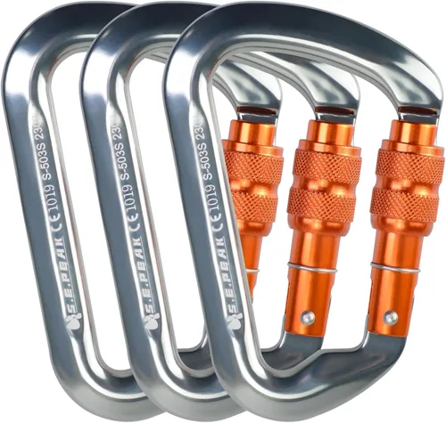 Vista 11 de SEPEAK UIAA - Mosquetón de escalada con bloqueo de 30 kN, clip profesional para puerta de tornillo resistente para escalada al aire libre