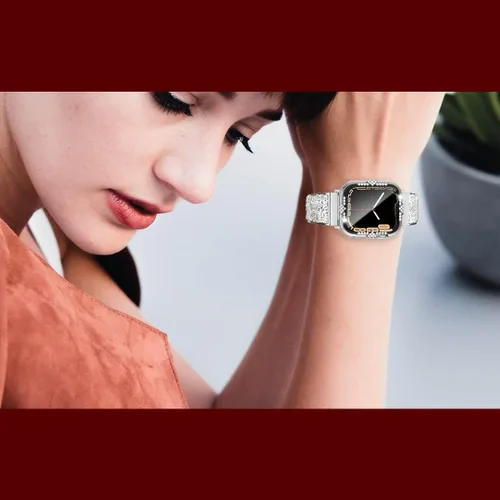Vista 6 de Funda rígida compatible con Apple Watch Series SE 6/5/4 de 1.575 pulgadas (1.575 in) de diamantes de imitación con protector de pantalla de vidrio