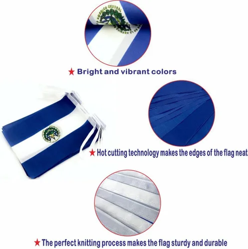 Vista 3 de Paquete de 2 banderines de la bandera de El Salvador – Mini banderín salvadoreño pequeño para decoración interior y exterior