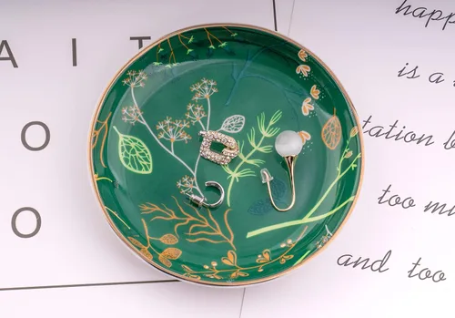 Vista 2 de Goporcelain Bandeja de Joyería para Anillos, Plato de Cerámica Boho Decorativo, Organizador de Baratija para Anillos, Pendientes, Collares, Pulsera