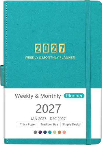 Vista 14 de Agenda 2027, semanal y mensual, enero 2027 - diciembre 2027 Azul cielo D