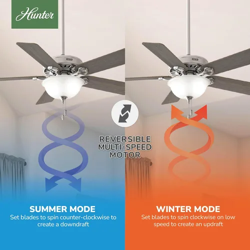 Vista 2 de Hunter Ventilador de techo interior de 52 pulgadas con luz LED, ventilador de techo con cadena de tracción, para dormitorio o sala de estar, montaje