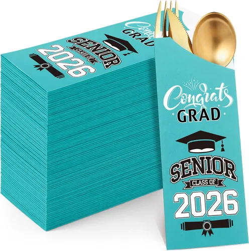 Vista 11 de Ireer 100 bolsas de papel para cubiertos de papel, fundas para utensilios de cocina para fiesta de graduación, decoración de mesa de centro de mesa