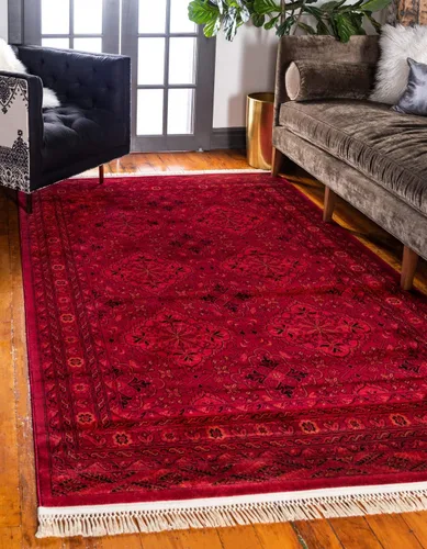 Vista 9 de Unique Loom Tekke Collection Zeravshan - Alfombra (3 pies 1 pulgada, redonda, rojo/negro)