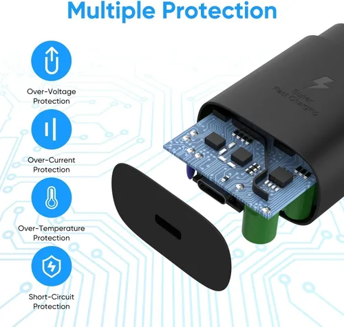 Vista 5 de Cargador tipo C de carga rápida, bloque de cargador de pared para teléfono Android USB C y cable de carga de 6.6 pies, para Samsung Galaxy