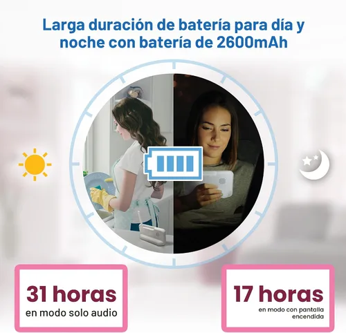 Vista 4 de VTech Monitor de bebé sin WiFi, pantalla de 5 pulgadas y zoom panorámico remoto para recién nacidos, a prueba de piratas, batería de 17 horas, rango