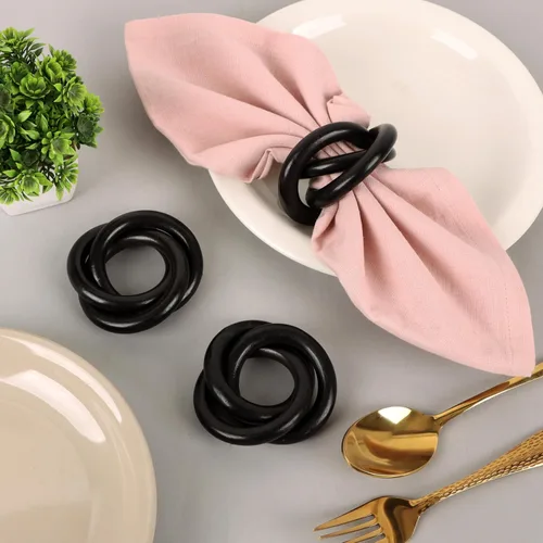 Vista 2 de Juego de 12 Servilleteros de Madera de Tres Anillos - Abrazaderas Portaservilletas para Decoración de Mesa de Comedor - Anillos Rústicos Modernos