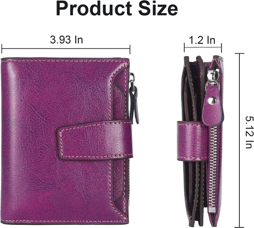Vista 5 de Lavemi Pequeña cartera compacta para mujer, con bloqueo RFID, de piel auténtica, plegable, con ventanas de identificación