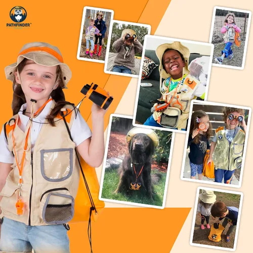 Vista 6 de Kit de Explorador Infantil con Chaleco y Sombrero de Safari para Niños de 7 a 12 Años - Disfraz de Safari y Vestirse como Guardián de Zoológico