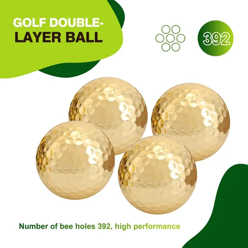 Vista 5 de 4 pelotas de práctica de golf chapadas en oro, doble capa, portátiles, profesionales, de alta visibilidad, duraderas, fáciles de llevar, regalo