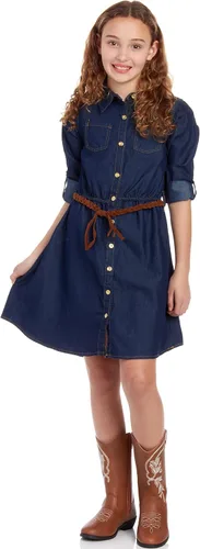 Vista 3 de dollhouse Vestido casual de mezclilla para niñas, vestido de mezclilla de manga larga para niñas, vestidos de vacaciones de invierno para niñas