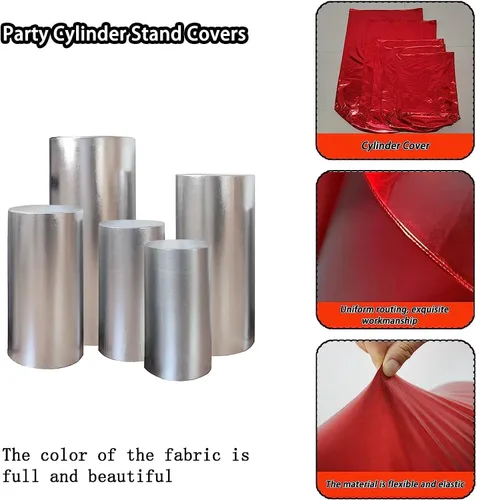 Vista 4 de Fundas de soporte de cilindro de fiesta para soportes de pedestal de cilindro de metal, fundas elásticas de bronce, cubierta de pedestal para Negro