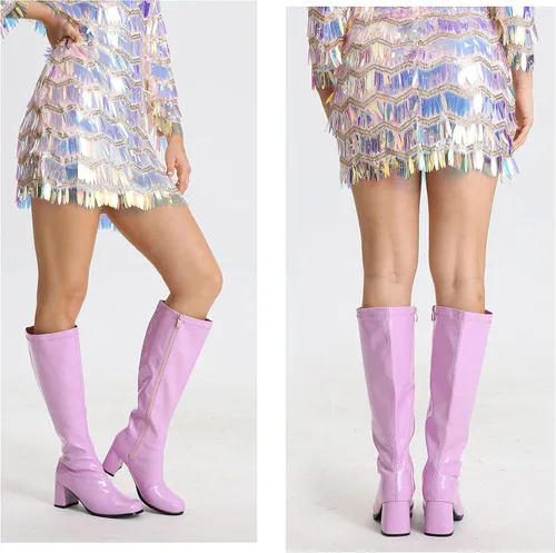 Vista 4 de LIURUIJIA Botas Go Go para mujer sobre la rodilla, talón con cremallera, XZ-YX-01-XK