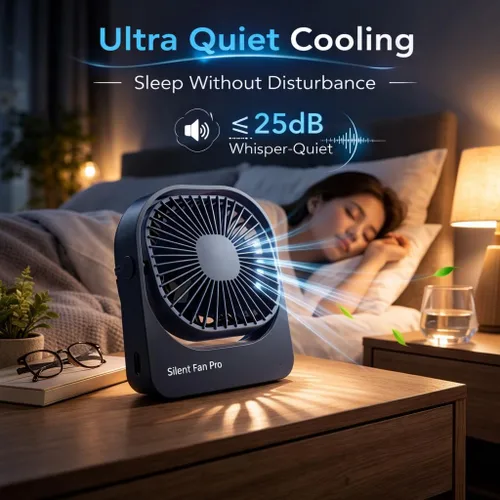 Vista 4 de Ventilador de escritorio portátil, ventilador pequeño inalámbrico recargable por USB de alta capacidad con rotación de 360°, ventilador personal Azul