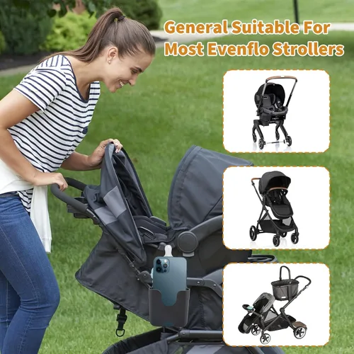 Vista 5 de Portavasos para cochecito compatible con Evenflo con soporte para teléfono, accesorios de vagón compatibles con Evenflo, negro
